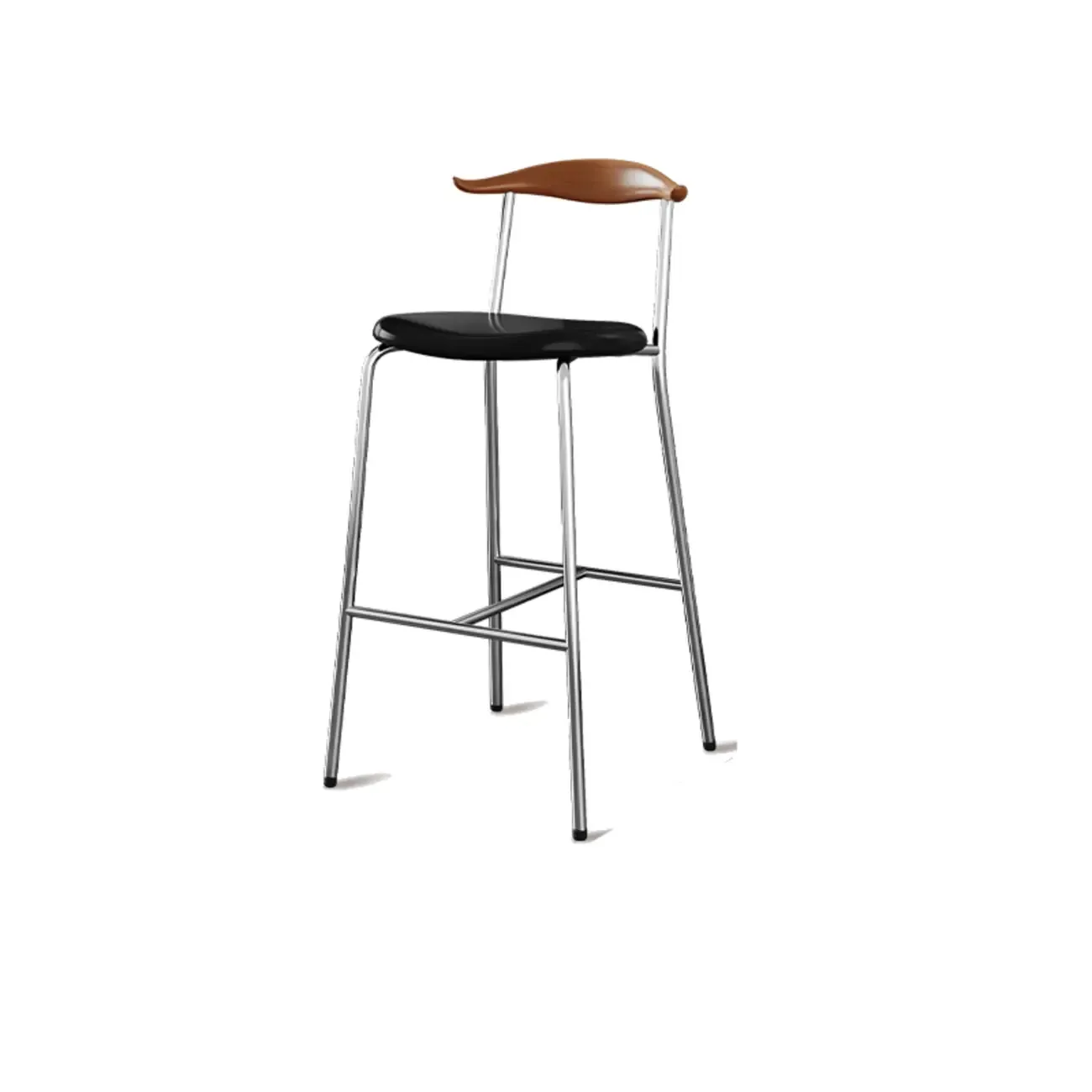 Scandinavian Metal Frame Armless Bar Stools Wood Back Image - 15