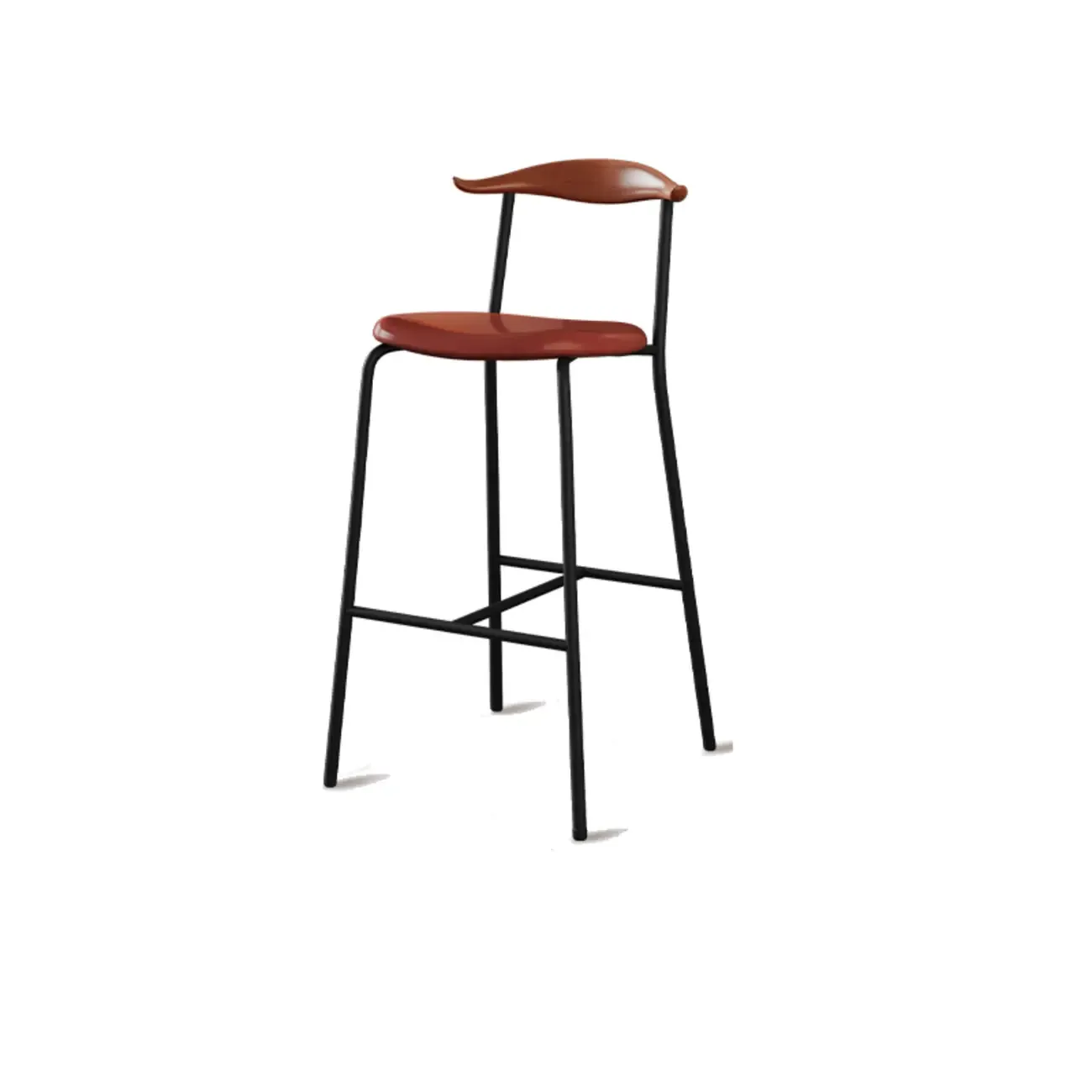 Scandinavian Metal Frame Armless Bar Stools Wood Back Image - 16