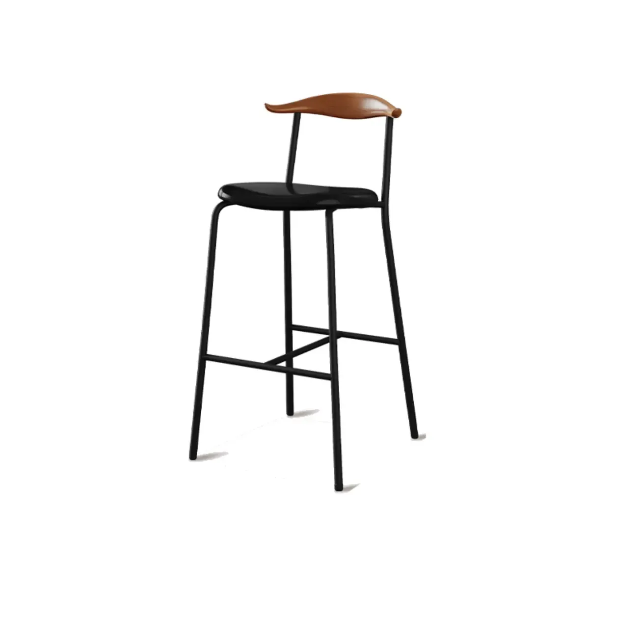 Scandinavian Metal Frame Armless Bar Stools Wood Back Image - 17