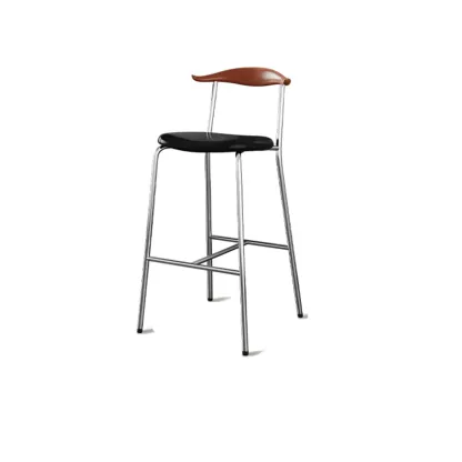 Scandinavian Metal Frame Armless Bar Stools Wood Back Image - 26