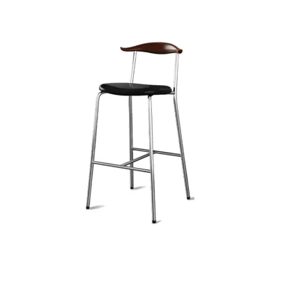Scandinavian Metal Frame Armless Bar Stools Wood Back Image - 28