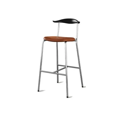 Scandinavian Metal Frame Armless Bar Stools Wood Back Image - 30