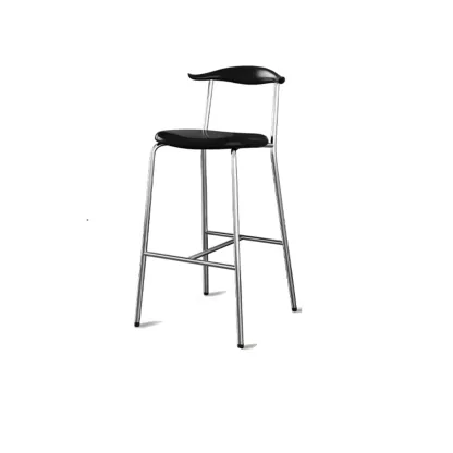 Scandinavian Metal Frame Armless Bar Stools Wood Back Image - 31