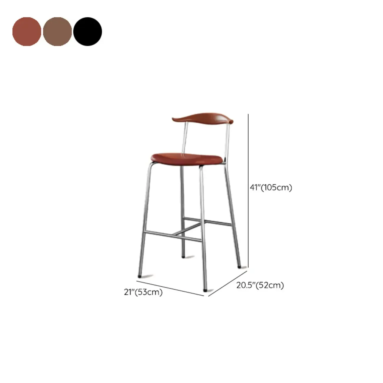 Scandinavian Metal Frame Armless Bar Stools Wood Back Image - 37