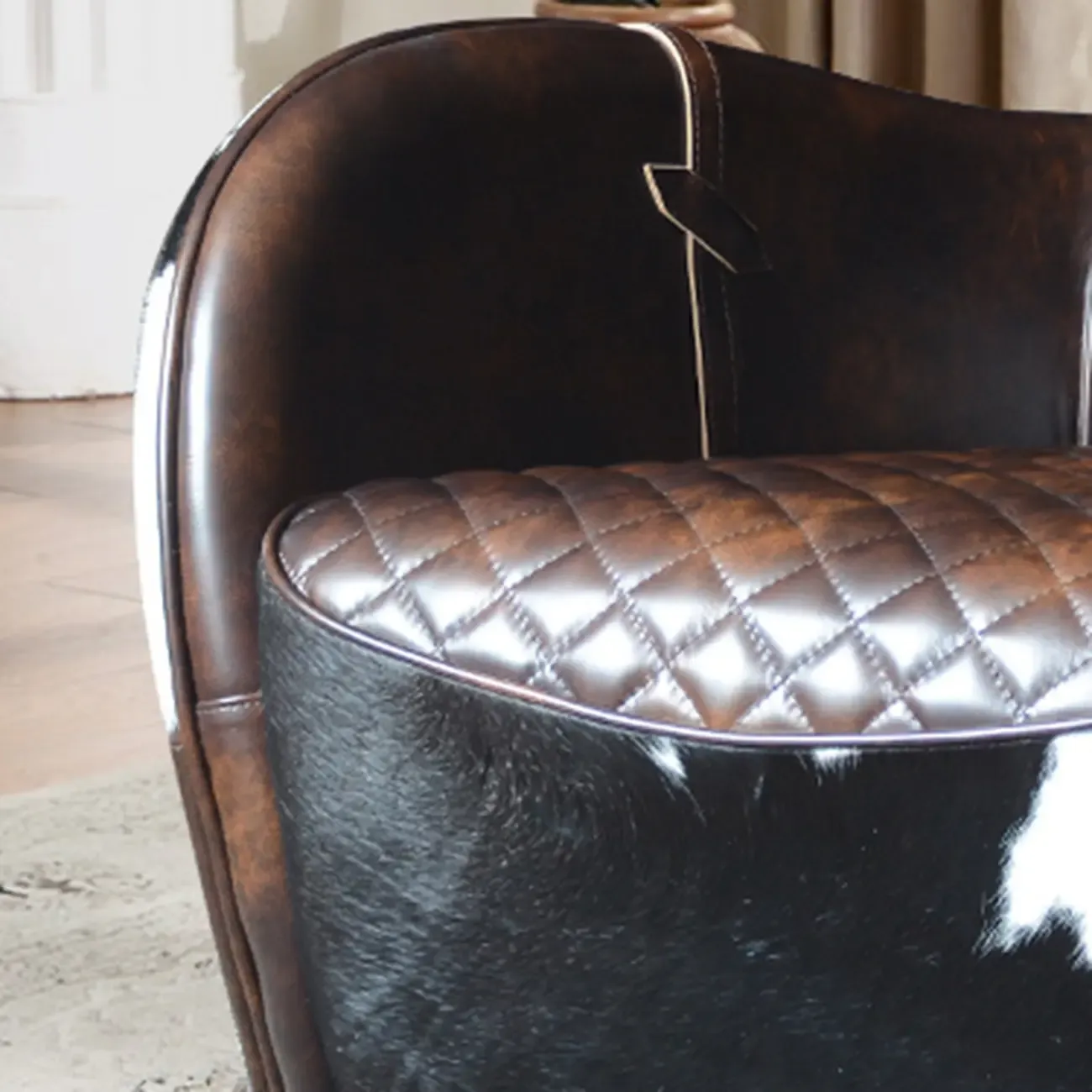 Small Accent Chair Genuine Leather Living Room Image - 6