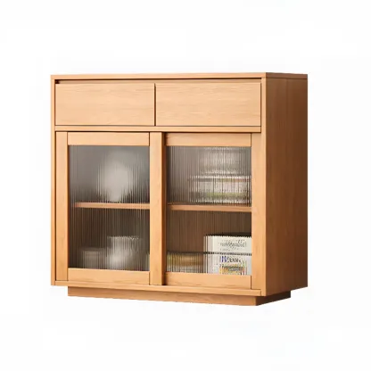 Modern Wood Narrow Buffet with Drawers and Sliding Doors Image - 3