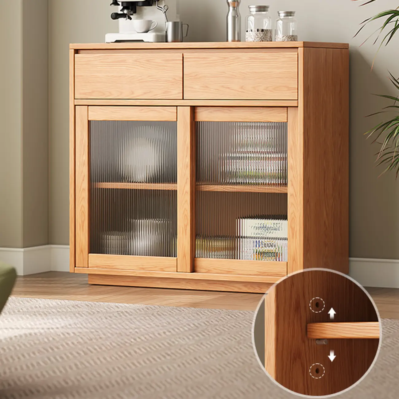 Modern Wood Narrow Buffet with Drawers and Sliding Doors Image - 5 | homeyfad