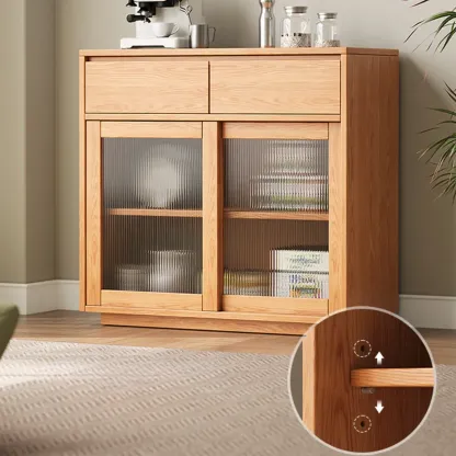 Modern Wood Narrow Buffet with Drawers and Sliding Doors Image - 5