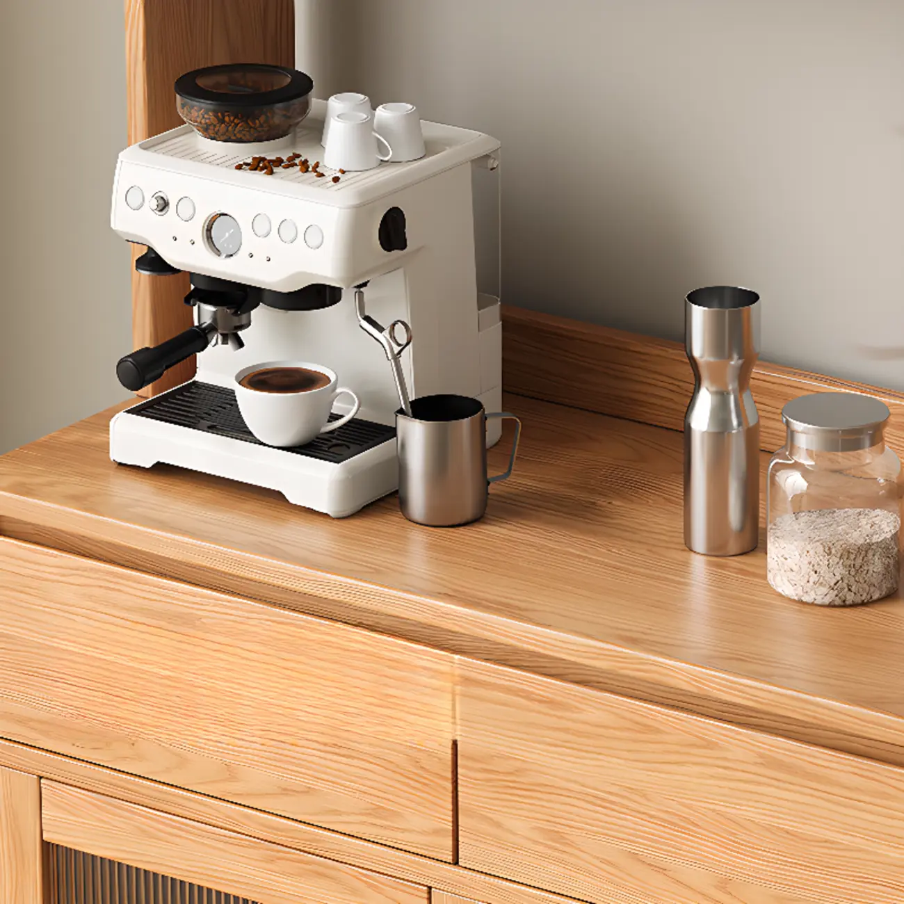 Modern Wood Narrow Buffet with Drawers and Sliding Doors Image - 7 | homeyfad