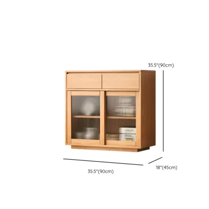 Modern Wood Narrow Buffet with Drawers and Sliding Doors Image - 12