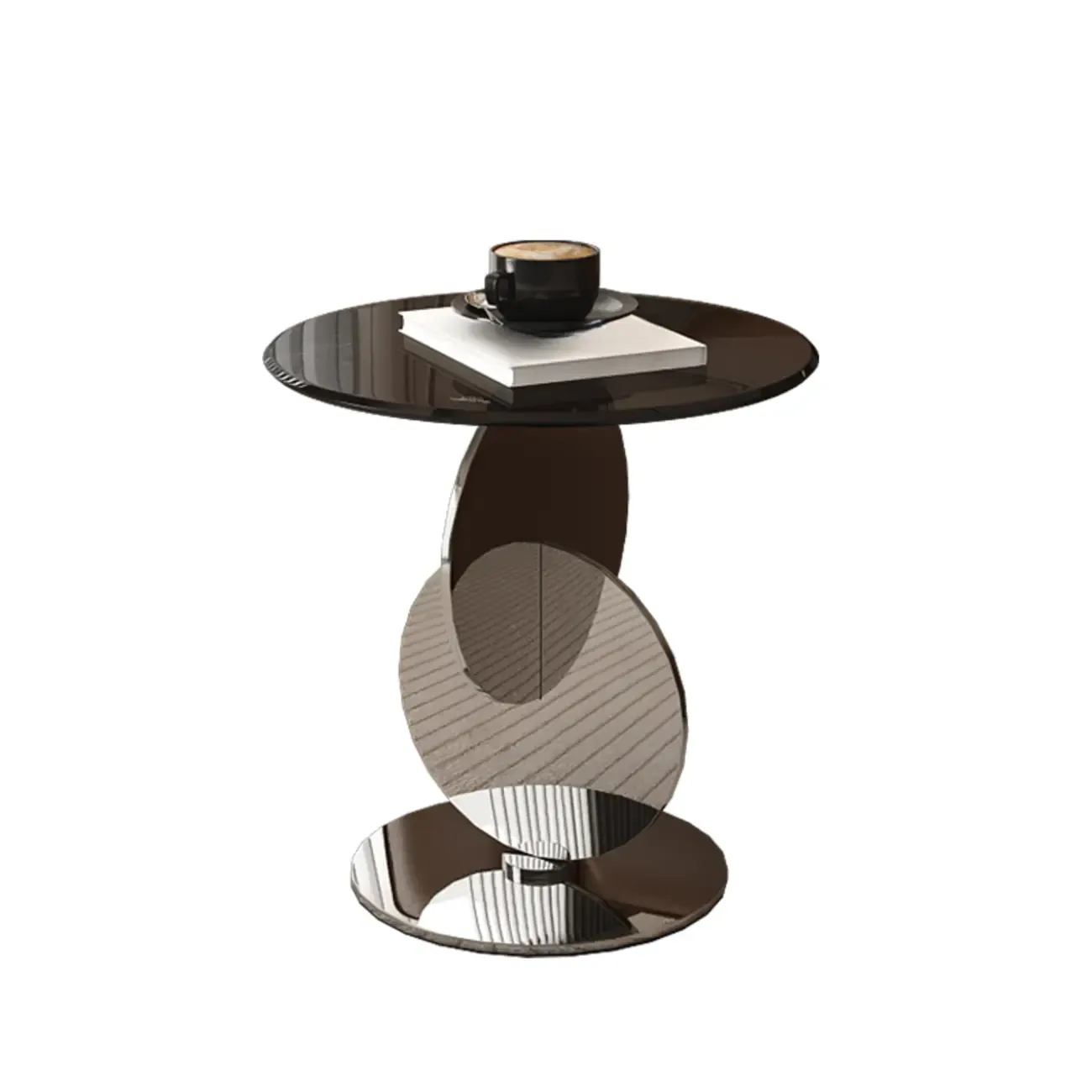 Modern Round Glass Top Stainless Pedestal Side Table Image - 2