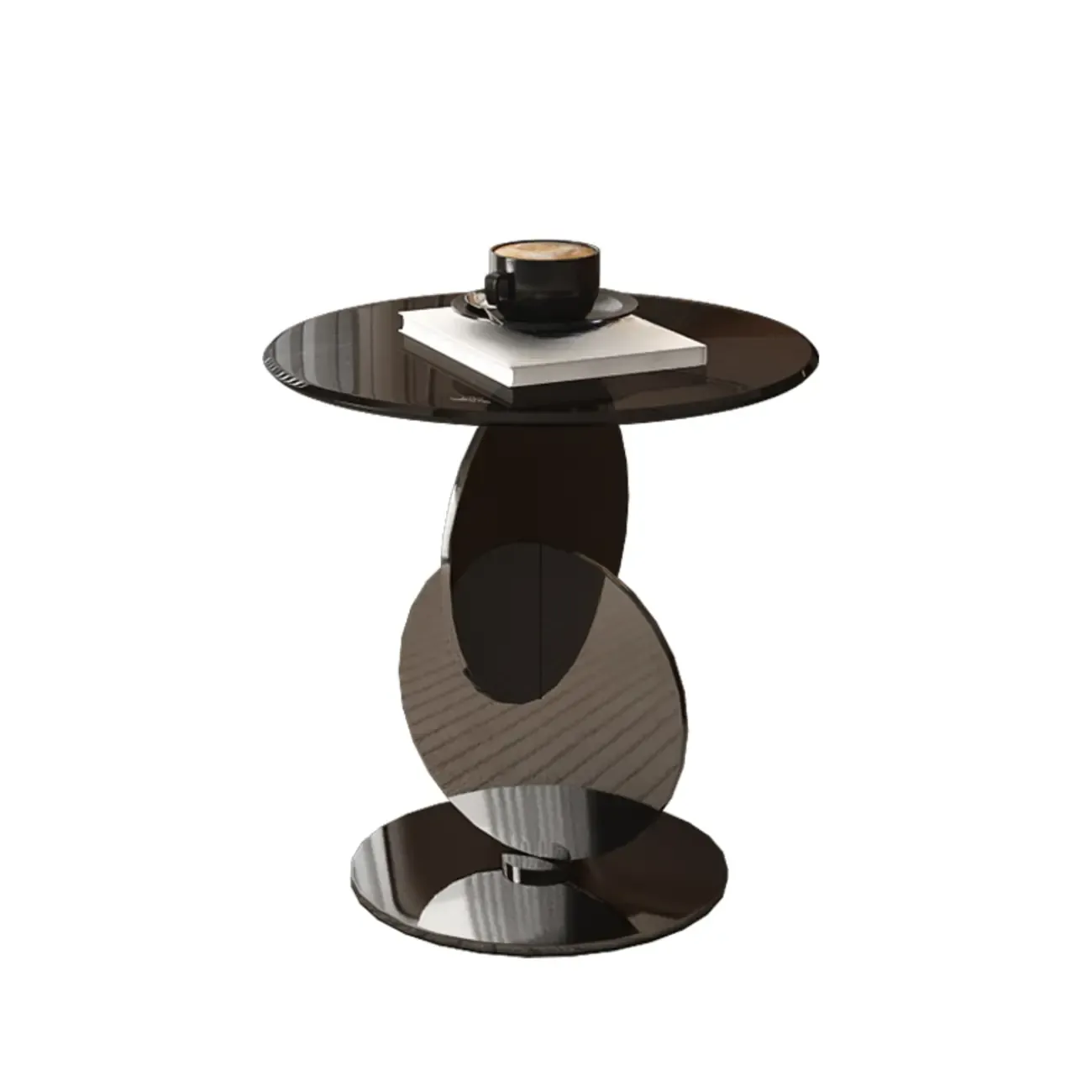 Modern Round Glass Top Stainless Pedestal Side Table Image - 3