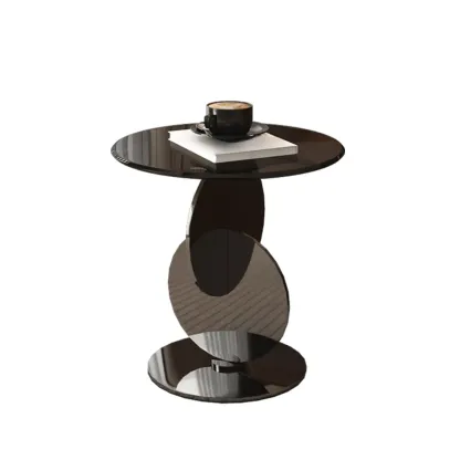 Modern Round Glass Top Stainless Pedestal Side Table Image - 3