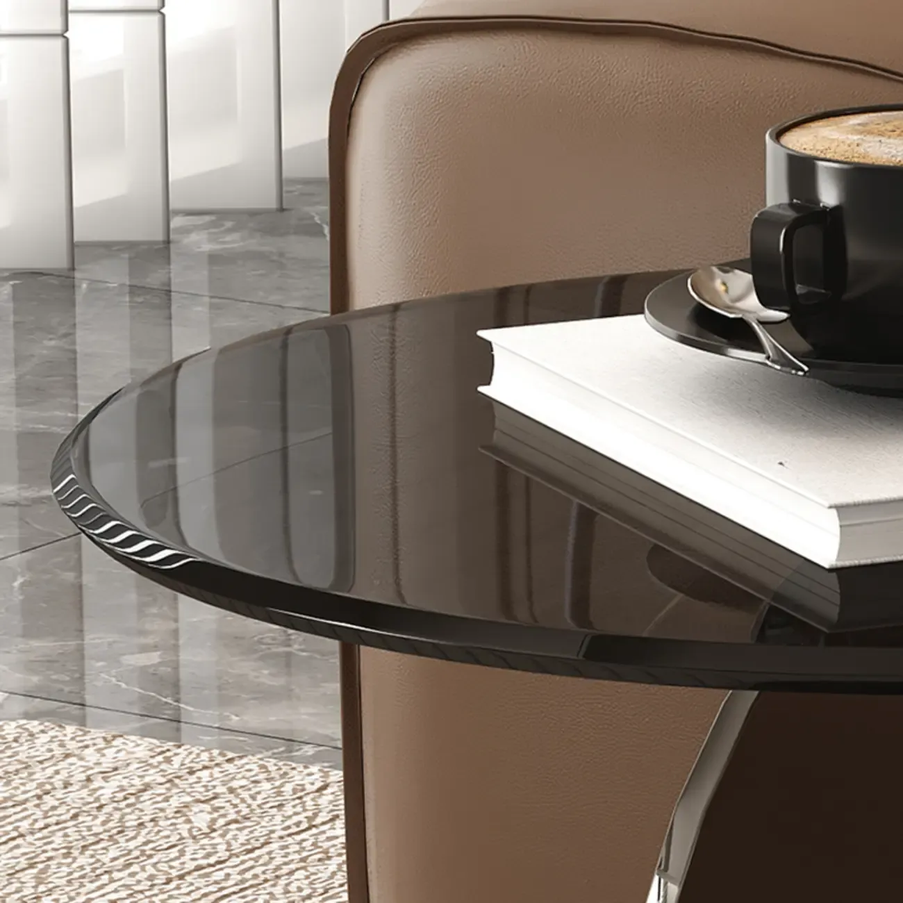 Modern Round Glass Top Stainless Pedestal Side Table Image - 8