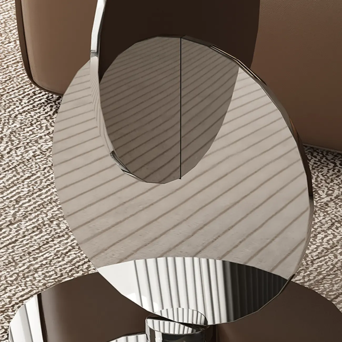 Modern Round Glass Top Stainless Pedestal Side Table Image - 9