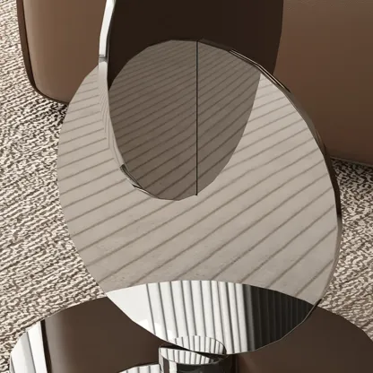 Modern Round Glass Top Stainless Pedestal Side Table Image - 9