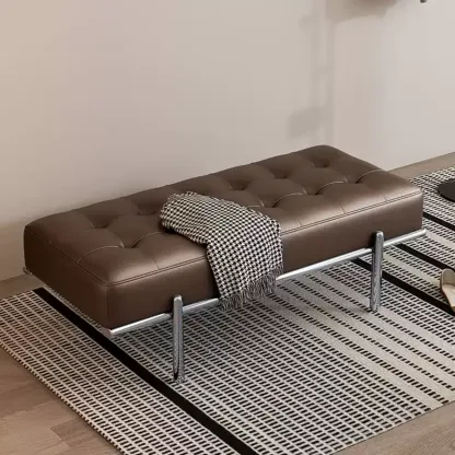 Modern Leather Upholstered Tufted Bedroom Bench Image - 1