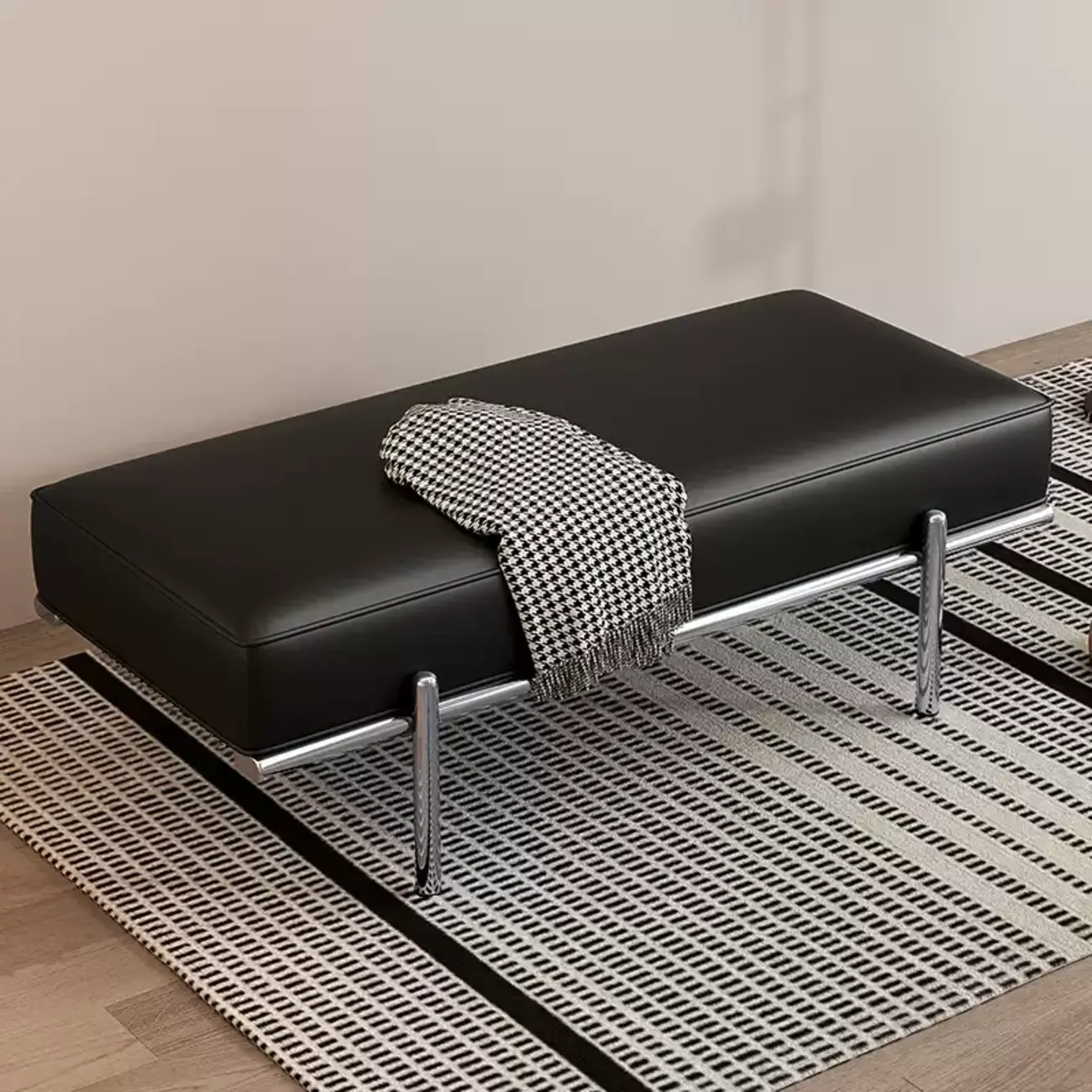 Modern Leather Upholstered Tufted Bedroom Bench Image - 3 | homeyfad