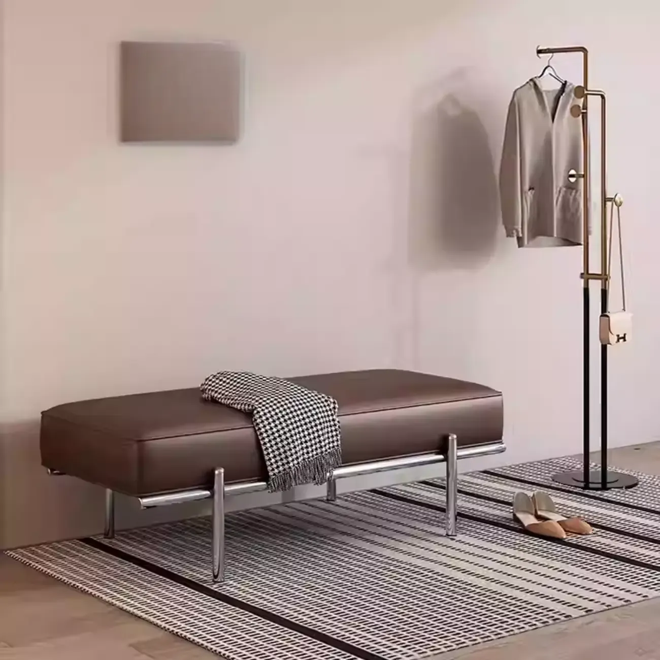 Modern Leather Upholstered Tufted Bedroom Bench Image - 5