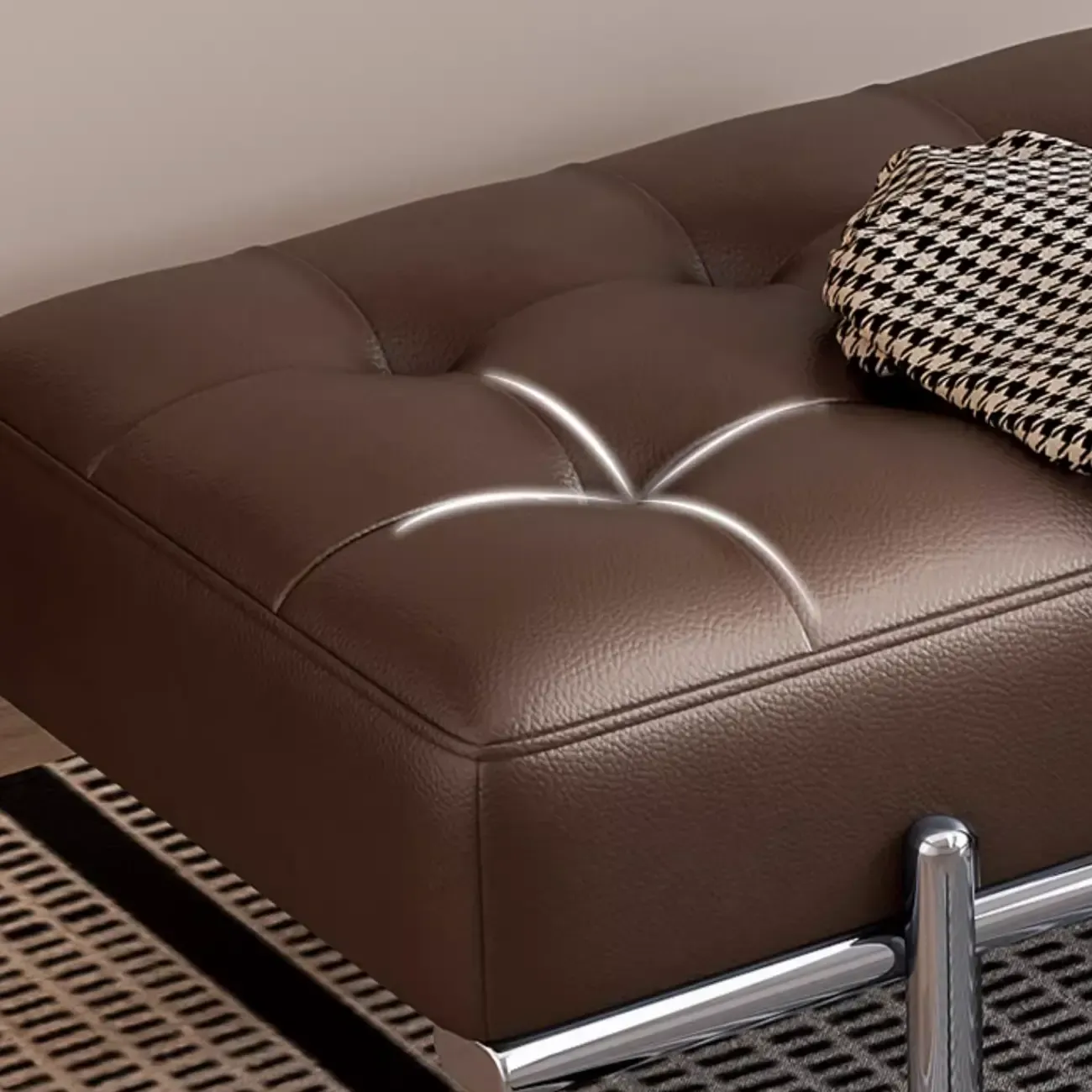 Modern Leather Upholstered Tufted Bedroom Bench Image - 8