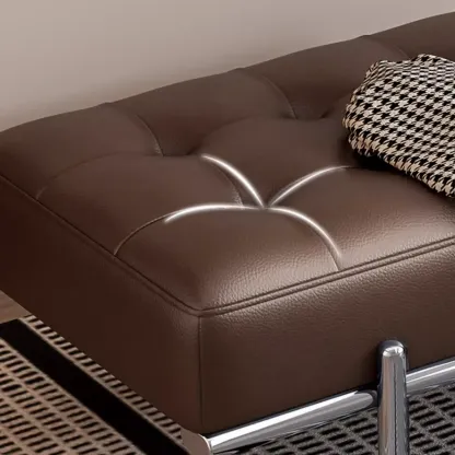 Modern Leather Upholstered Tufted Bedroom Bench Image - 8