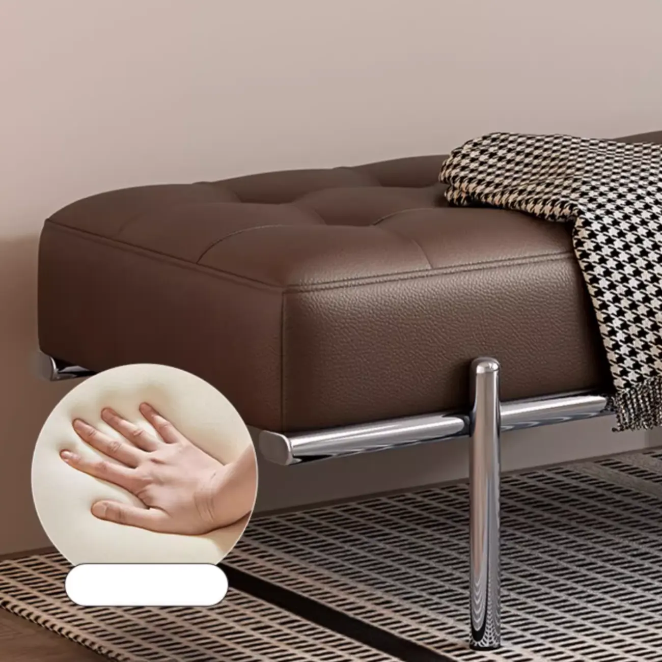 Modern Leather Upholstered Tufted Bedroom Bench Image - 9 | homeyfad