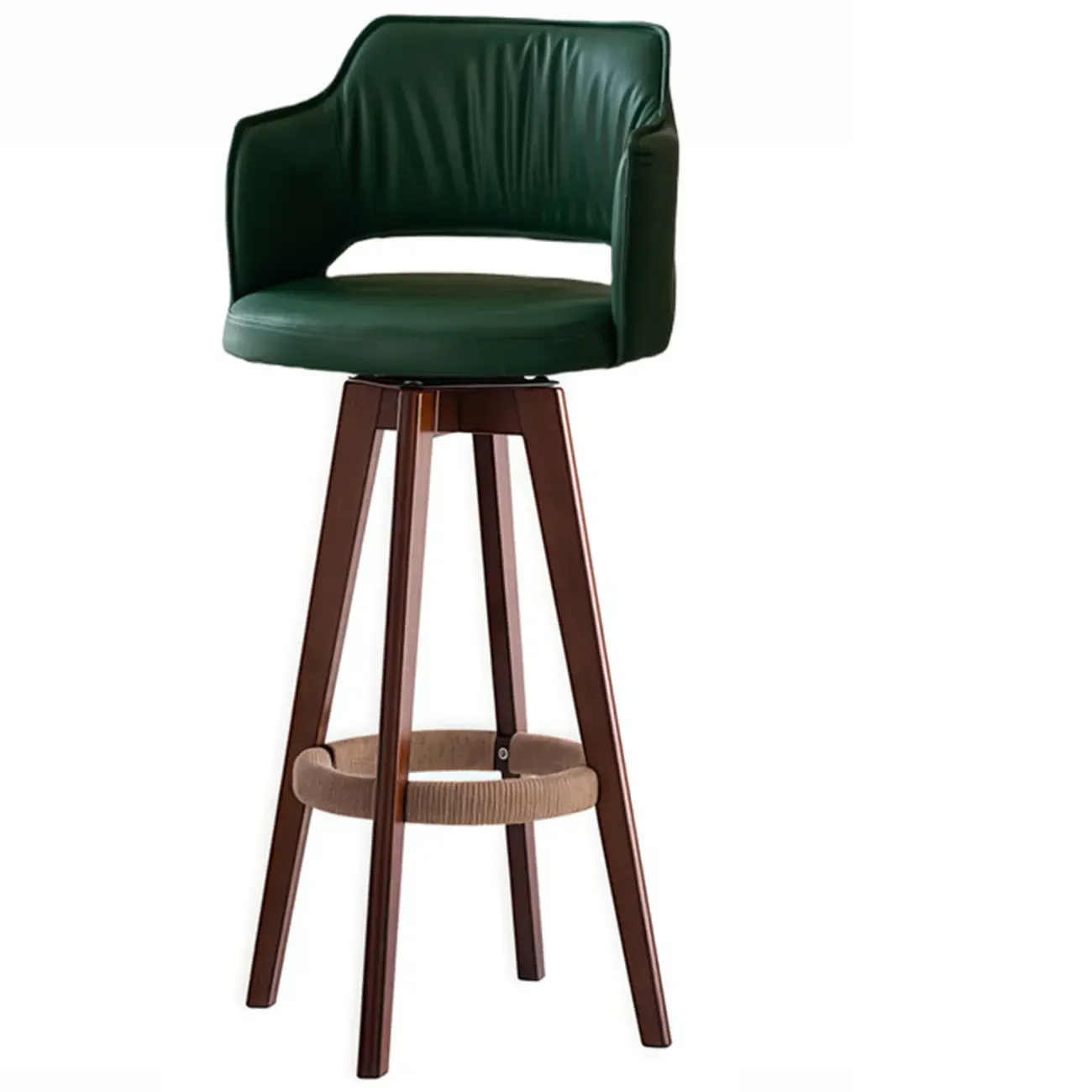 Counter Swivel Leather Wooden Bar Stools With Footrest Image - 8