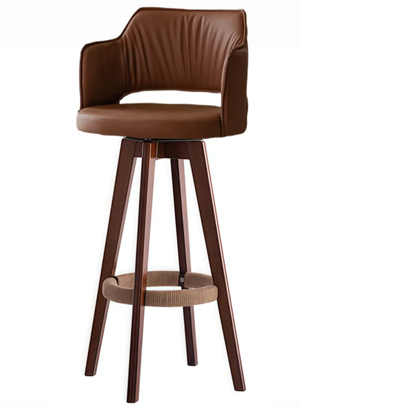 Counter Swivel Leather Wooden Bar Stools With Footrest Image - 9 | homeyfad