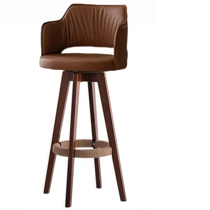 Counter Swivel Leather Wooden Bar Stools With Footrest Image - 9