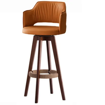 Counter Swivel Leather Wooden Bar Stools With Footrest Image - 10
