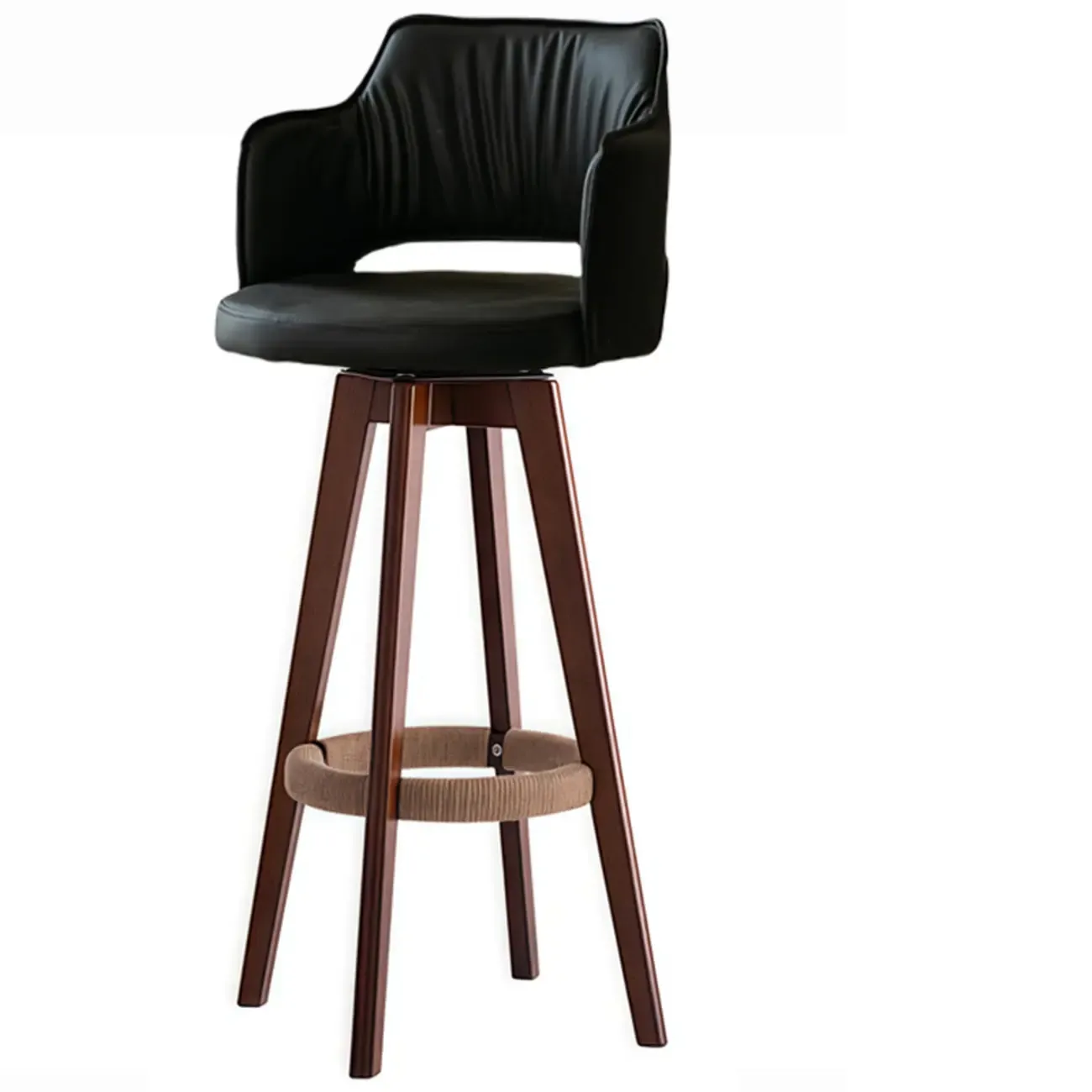 Counter Swivel Leather Wooden Bar Stools With Footrest Image - 11