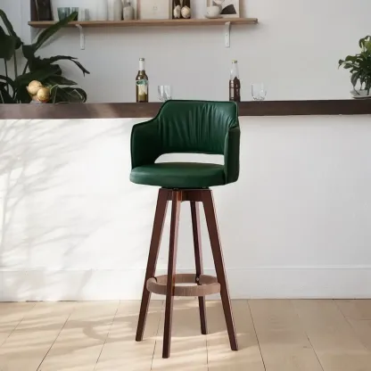 Counter Swivel Leather Wooden Bar Stools With Footrest Image - 4
