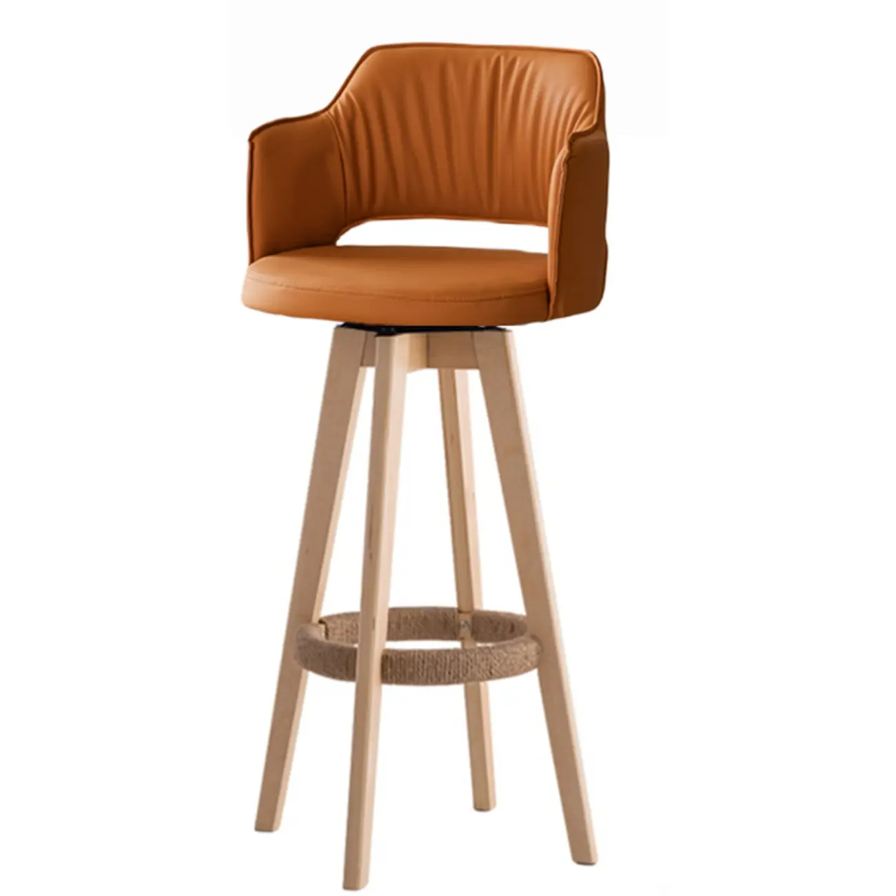 Counter Swivel Leather Wooden Bar Stools With Footrest Image - 12 | homeyfad