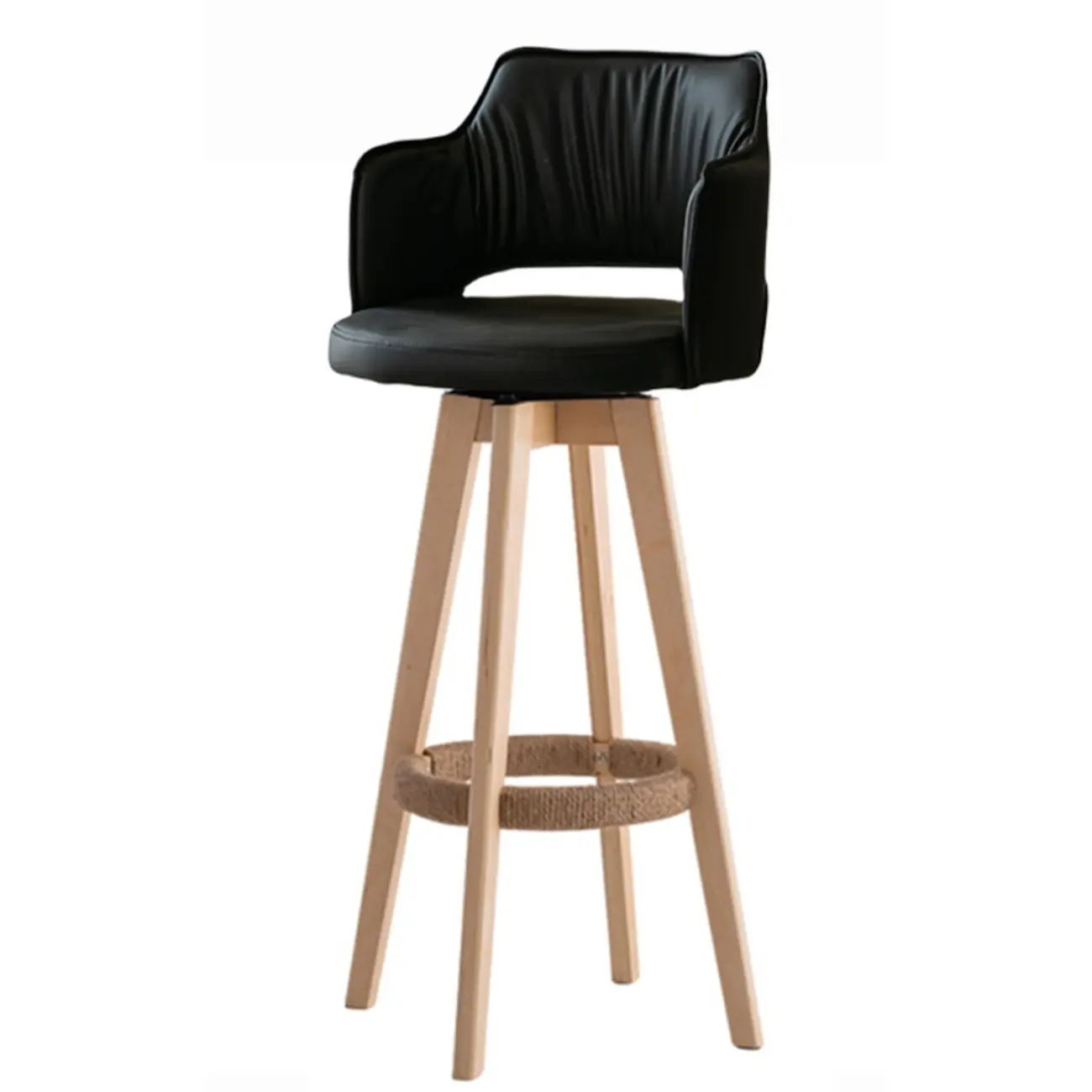 Counter Swivel Leather Wooden Bar Stools With Footrest Image - 13 | homeyfad