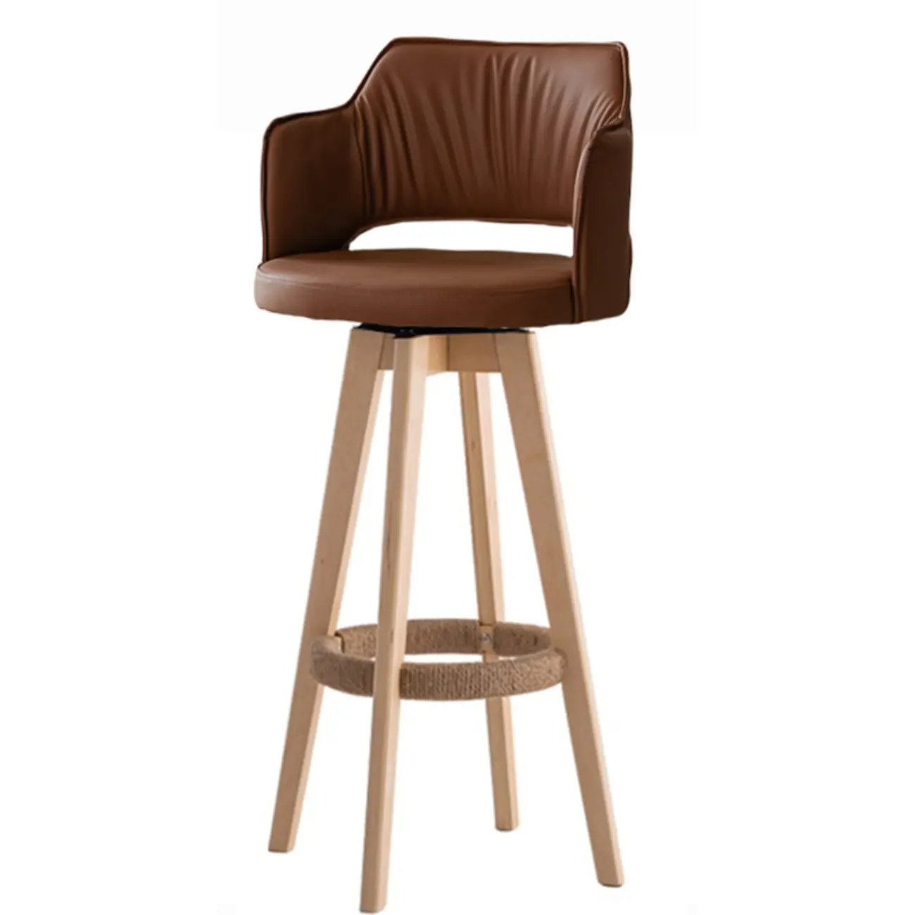 Counter Swivel Leather Wooden Bar Stools With Footrest Image - 14 | homeyfad