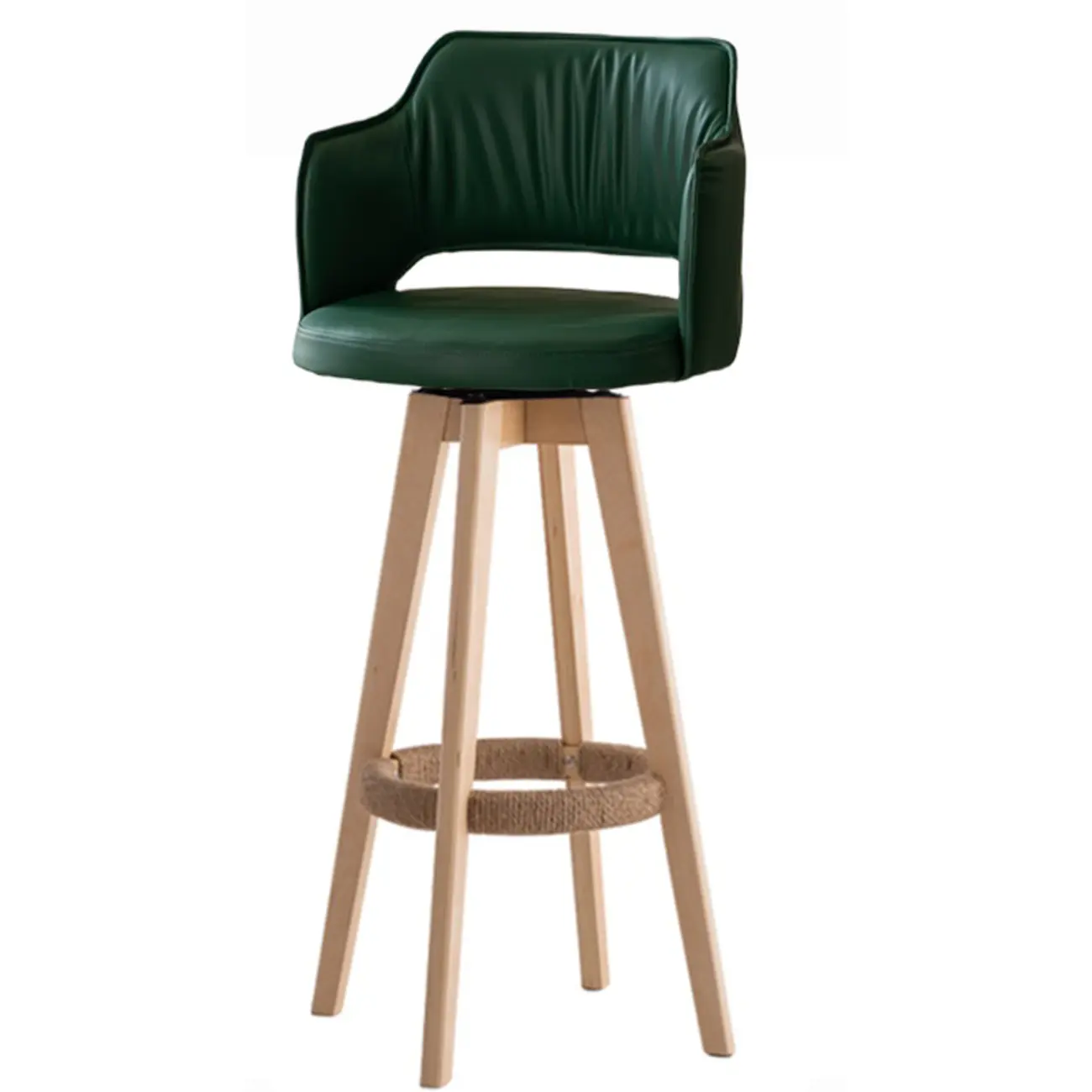 Counter Swivel Leather Wooden Bar Stools With Footrest Image - 15 | homeyfad