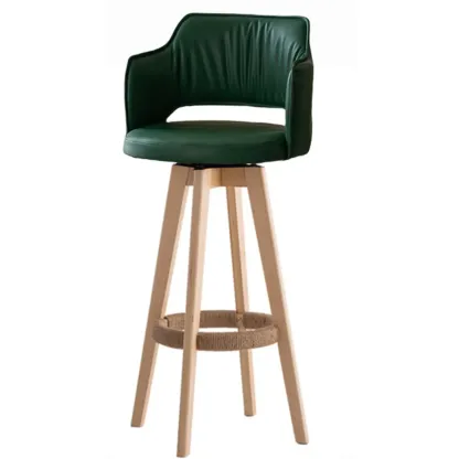 Counter Swivel Leather Wooden Bar Stools With Footrest Image - 15