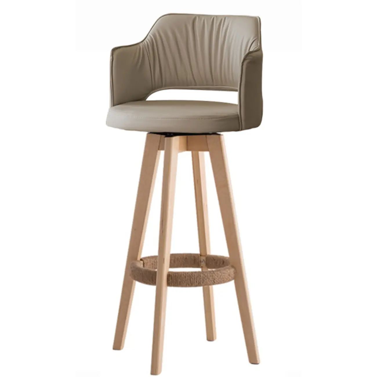 Counter Swivel Leather Wooden Bar Stools With Footrest Image - 16 | homeyfad