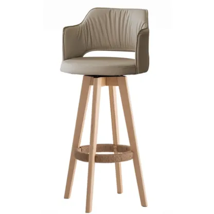 Counter Swivel Leather Wooden Bar Stools With Footrest Image - 16