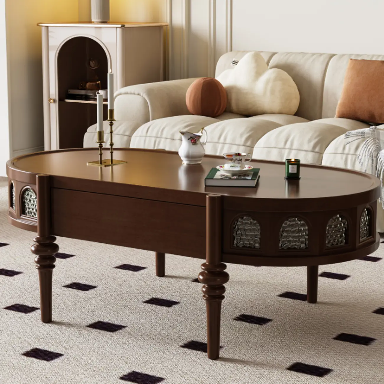 Mid Century Modern 2-drawer Oval Wood Coffee Table With Legs Image - 1 | homeyfad