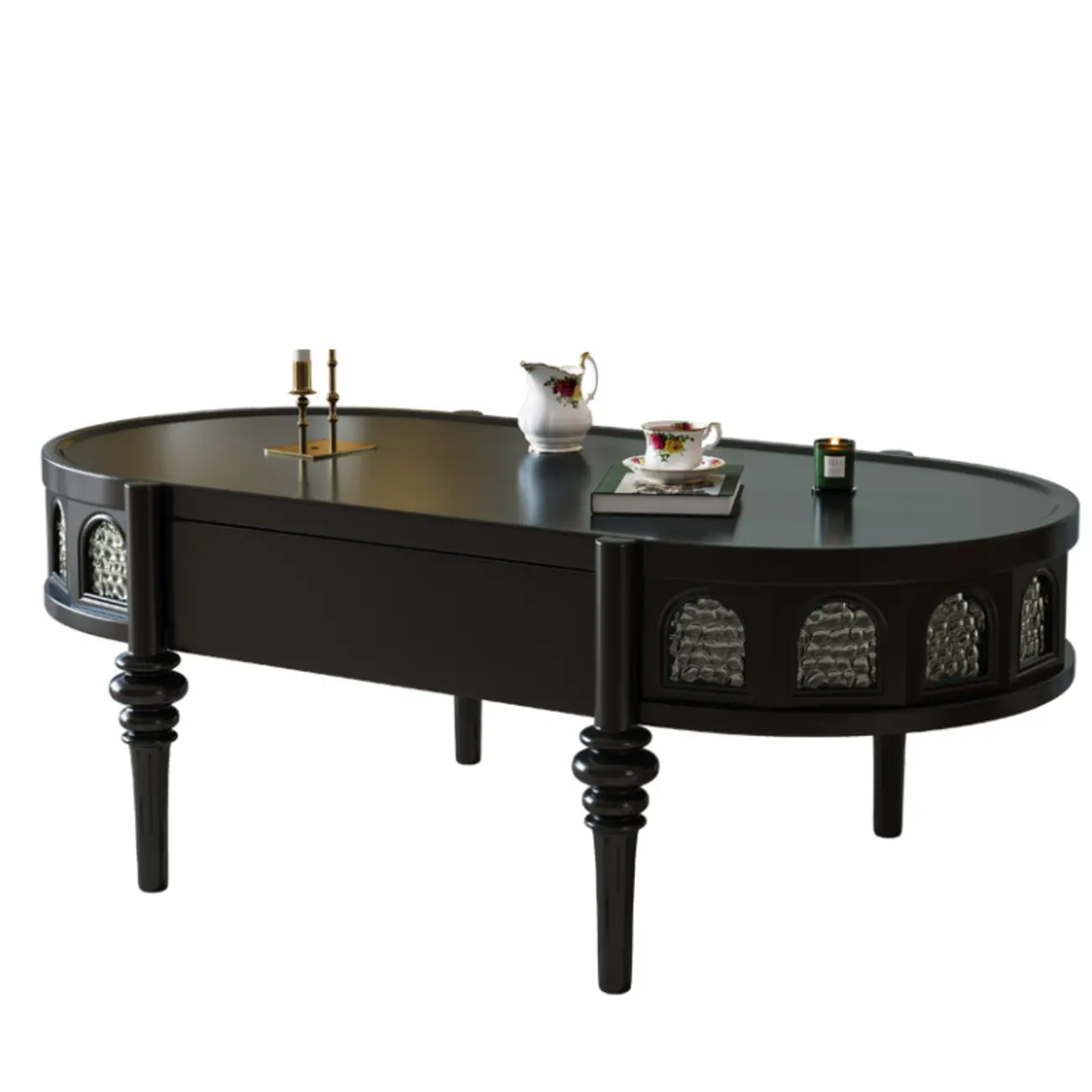 Mid Century Modern 2-drawer Oval Wood Coffee Table With Legs Image - 4 | homeyfad