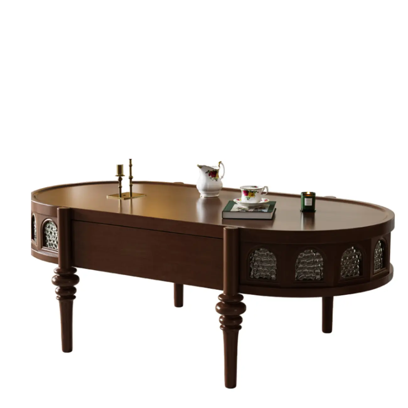 Mid Century Modern 2-drawer Oval Wood Coffee Table With Legs Image - 5 | homeyfad