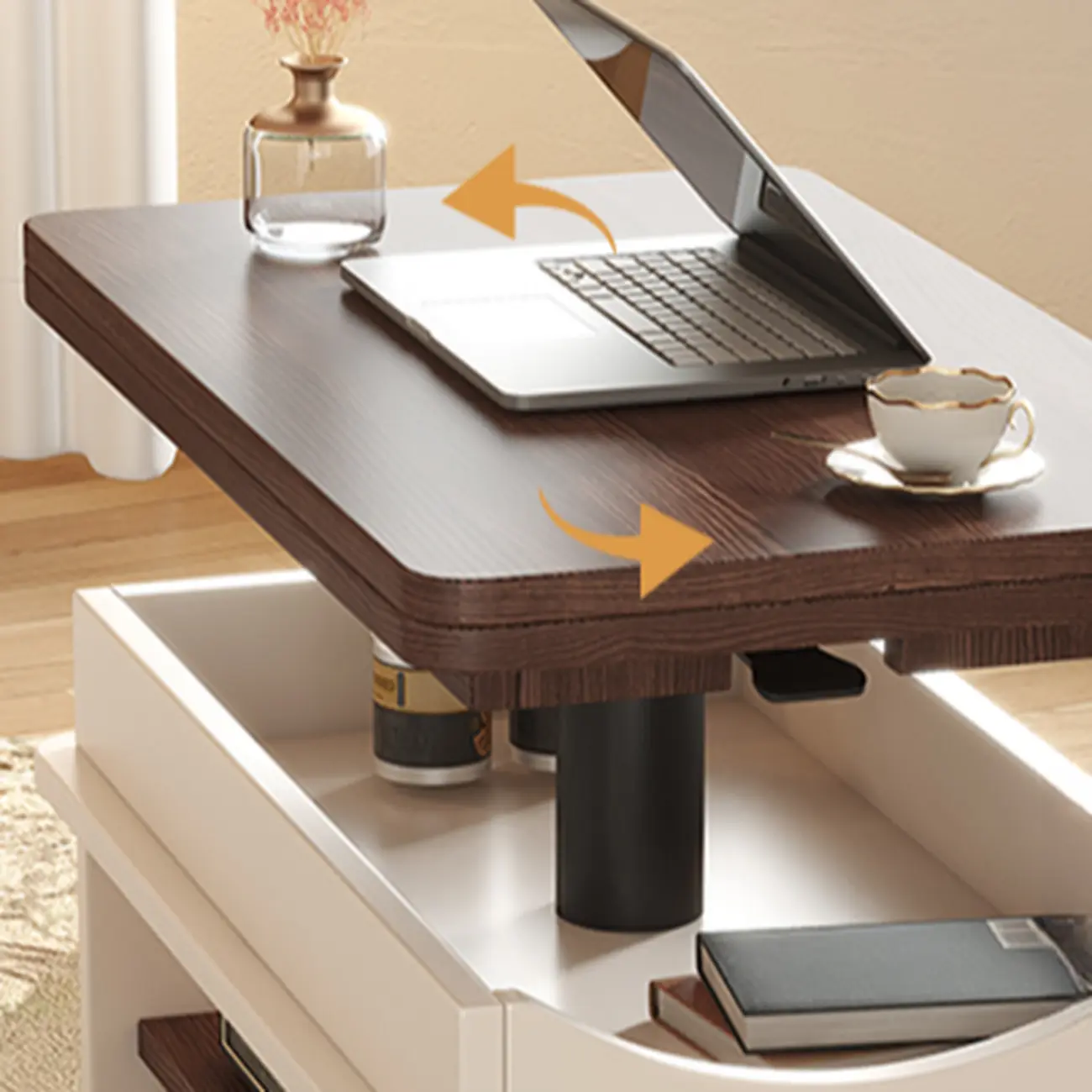 Rectangle Foldable Lift Top Wood Metal Side Table with Wheels Image - 6 | homeyfad