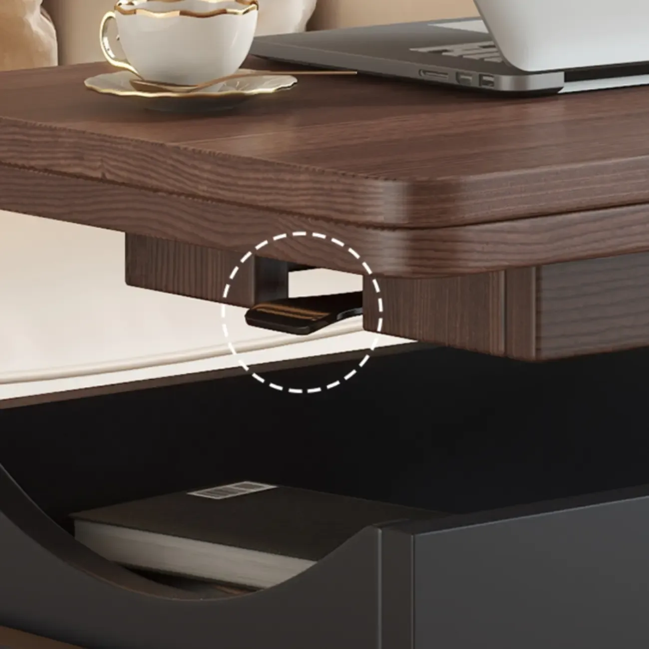 Rectangle Foldable Lift Top Wood Metal Side Table with Wheels Image - 8