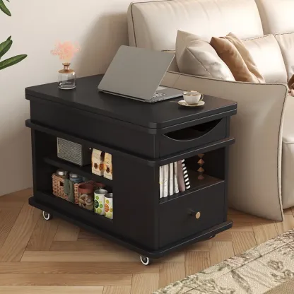 Rectangle Foldable Lift Top Wood Metal Side Table with Wheels Image - 13