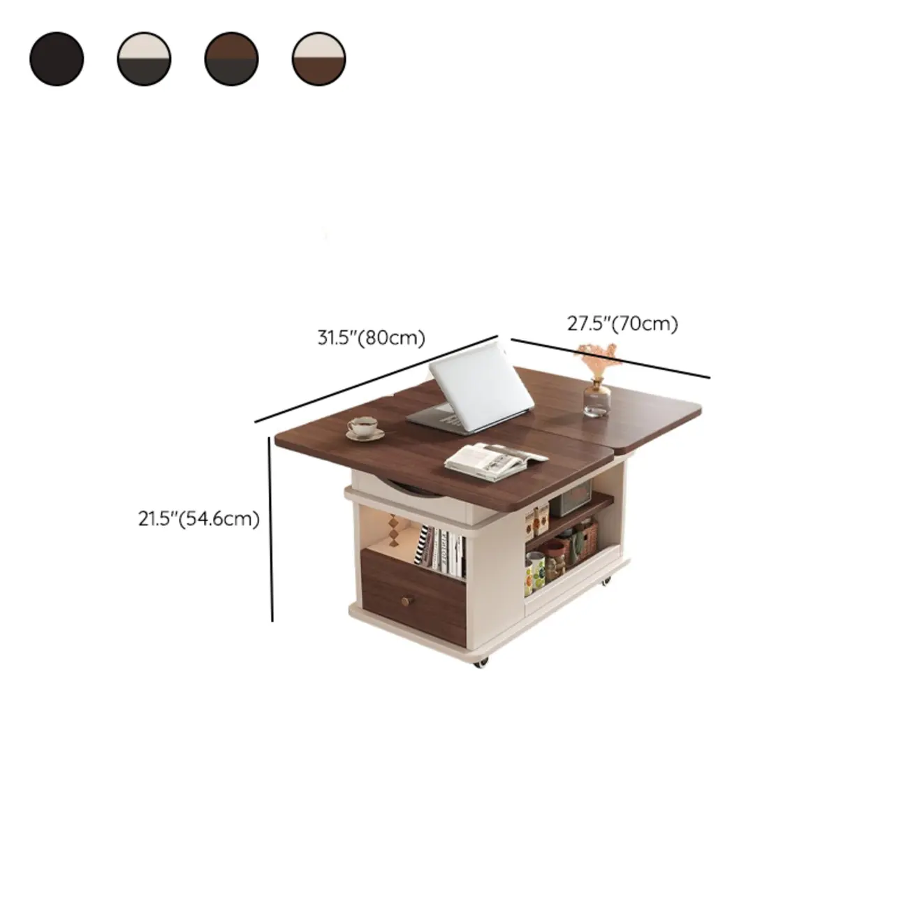 Rectangle Foldable Lift Top Wood Metal Side Table with Wheels #size | homeyfad