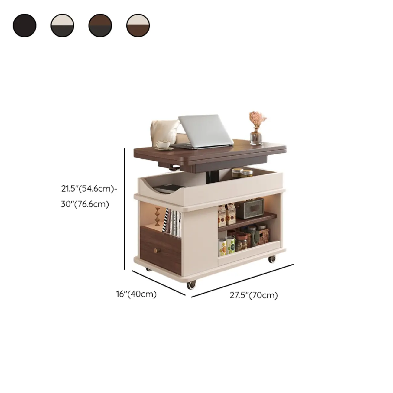 Rectangle Foldable Lift Top Wood Metal Side Table with Wheels Image - 15 | homeyfad