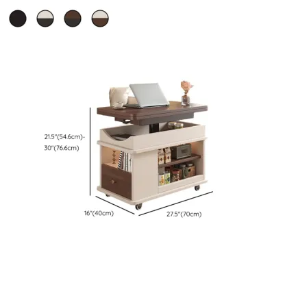 Rectangle Foldable Lift Top Wood Metal Side Table with Wheels Image - 15