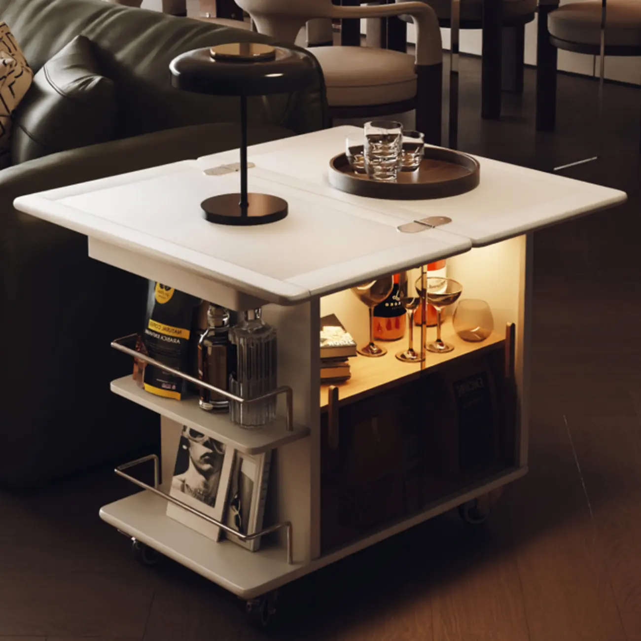 Elegant White Multi-function Wooden Wheel Side Table Image - 1 | homeyfad