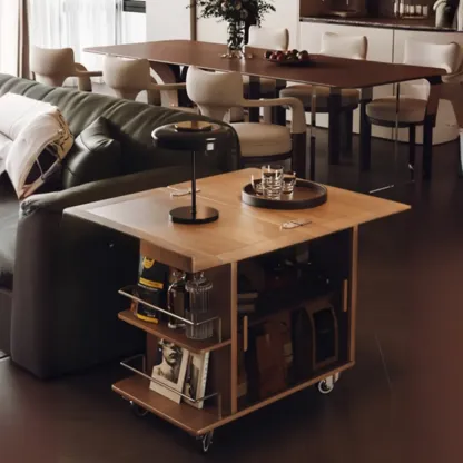 Elegant White Multi-function Wooden Wheel Side Table Image - 4